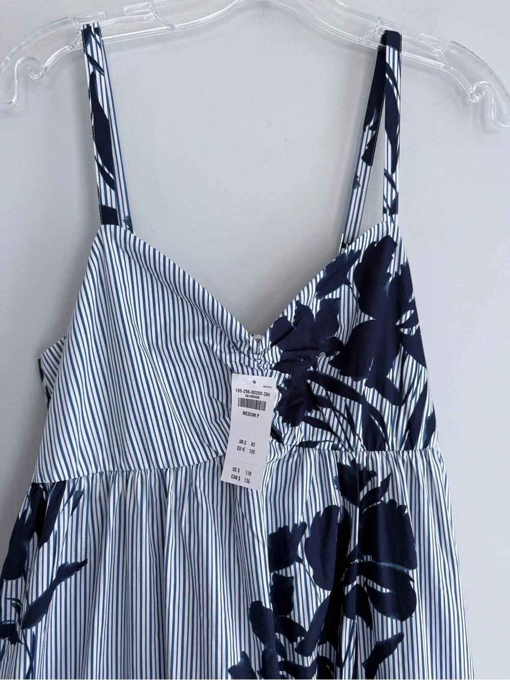 Abercrombie & Fitch Sweetheart Babydoll Maxi Dress Blue Floral Stripe NWT M P